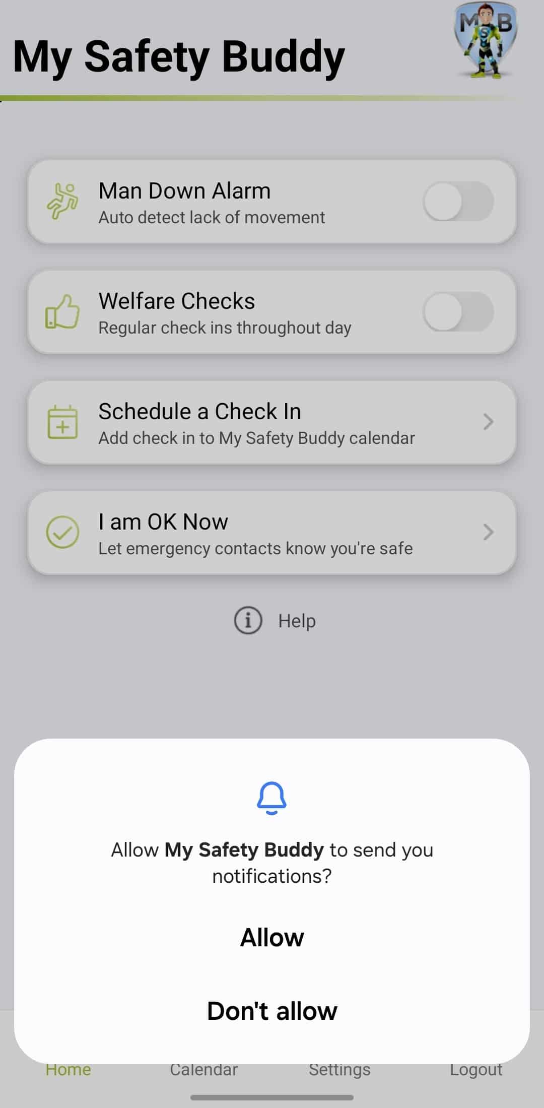 My Safety Buddy Permissions - Allow Notifications
