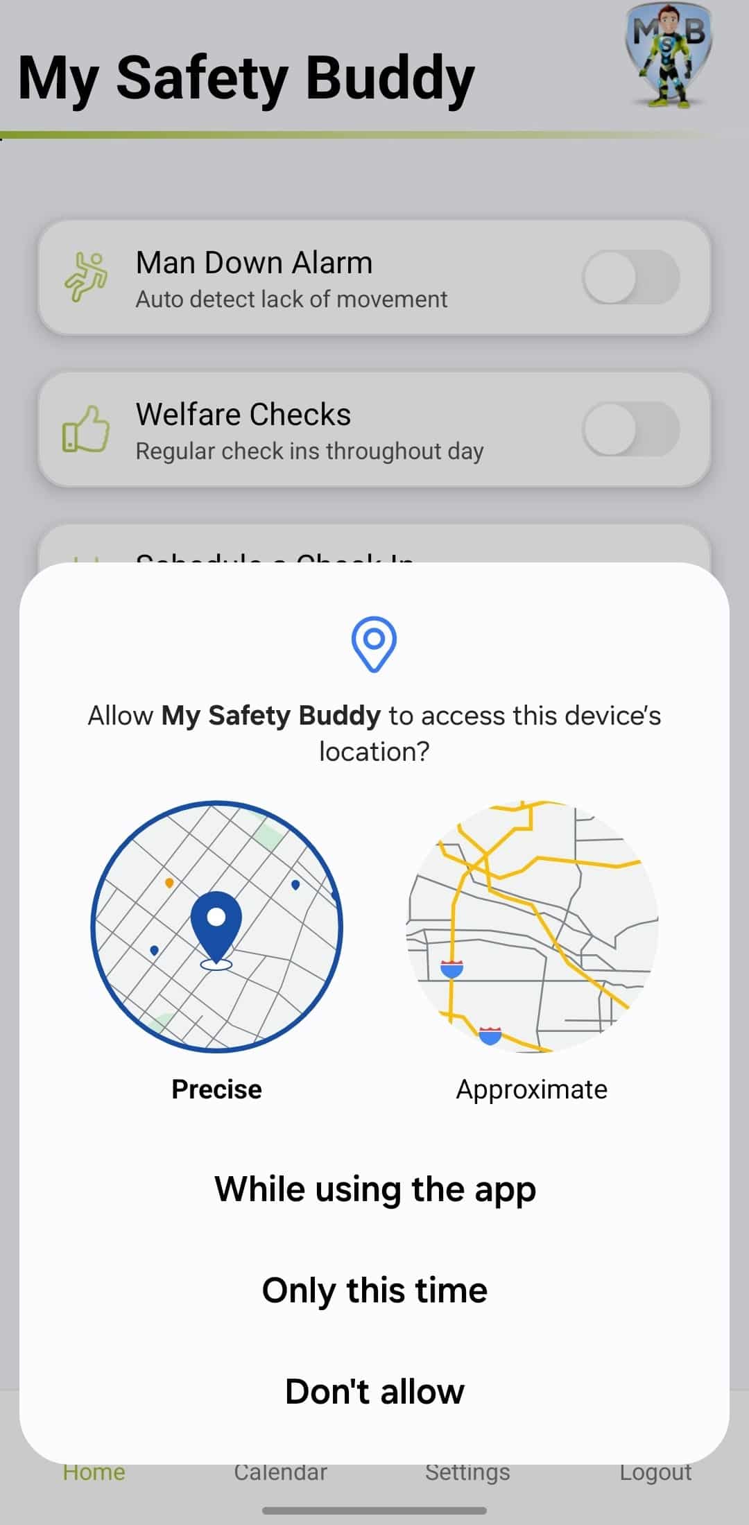 My Safety Buddy Permissions - Allow Device Location