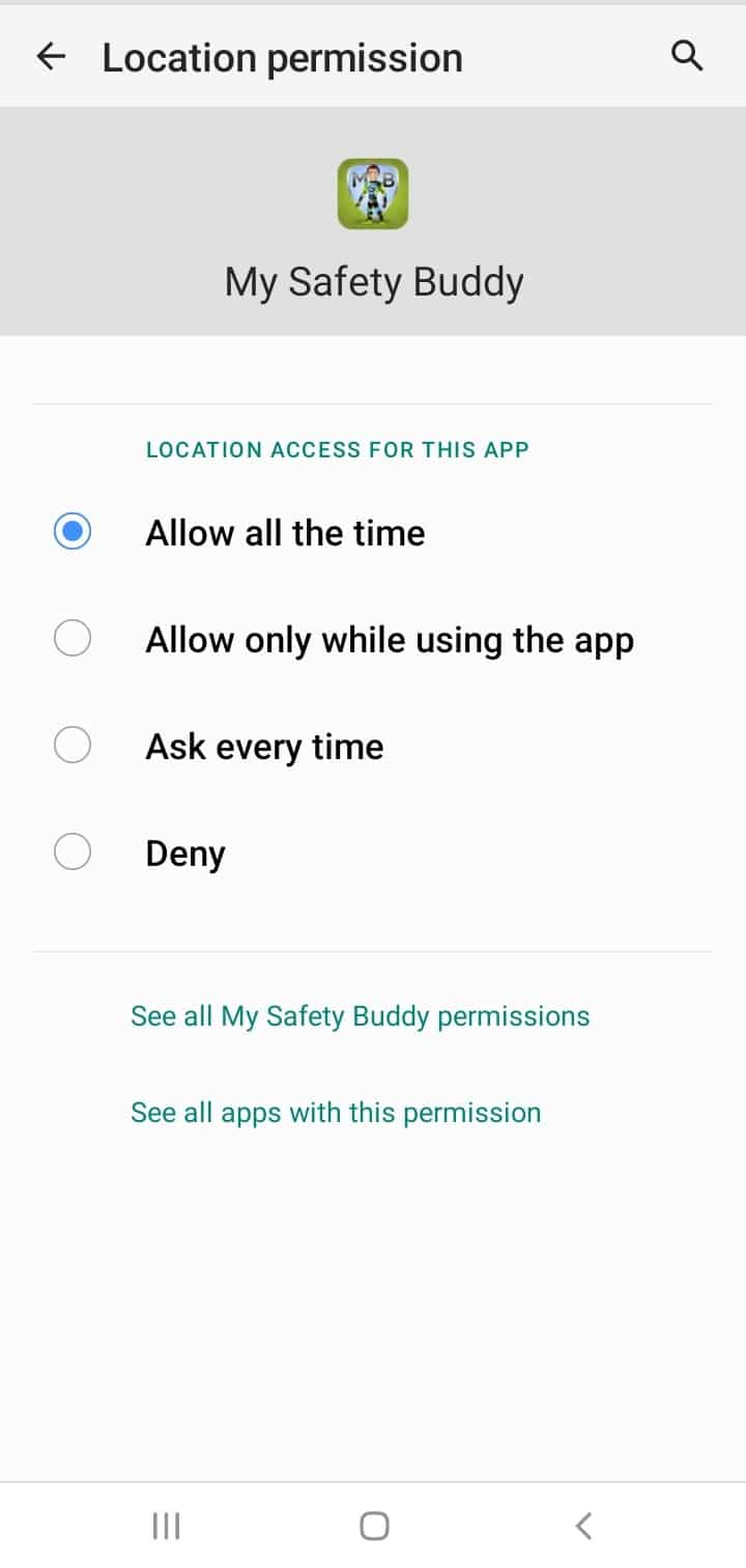 My Safety Buddy Location Permission Screen
