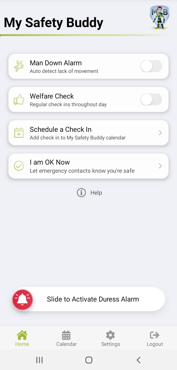 My Safety Buddy Home Screen