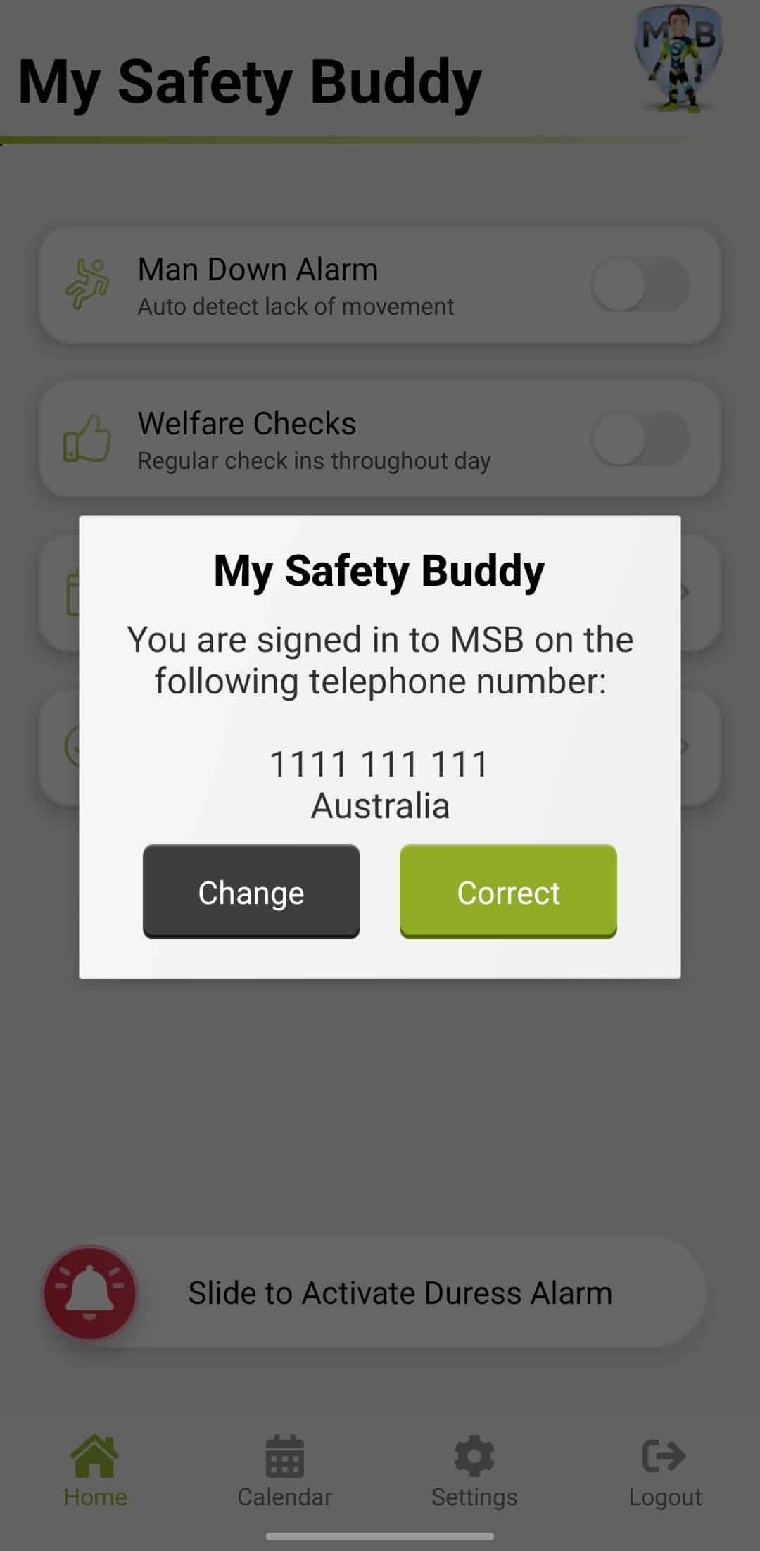 My Safety Buddy Permissions - Confirm Mobile